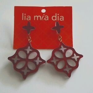 lia mia dia Acrylic Dangle Earrings Red white